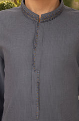 STONE-BLUE BLENDED EMBROIDERED KURTA