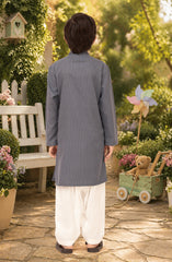STONE-BLUE BLENDED EMBROIDERED KURTA