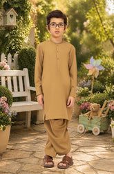 MUSTARD EMBROIDERED BLENDED KAMEEZ SHALWAR