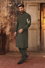 OLIVE BLENDED KAMEEZ SHALWAR