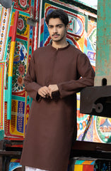 BRICK-BROWN BLENDED EMBROIDERED KURTA
