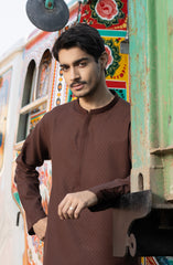 BRICK-BROWN BLENDED EMBROIDERED KURTA
