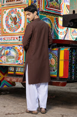 BRICK-BROWN BLENDED EMBROIDERED KURTA