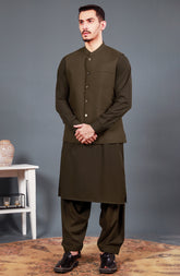 BROWN KAMEEZ SHALWAR WITH WAIST COAT
