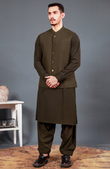 BROWN KAMEEZ SHALWAR WITH WAIST COAT