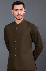 BROWN KAMEEZ SHALWAR WITH WAIST COAT