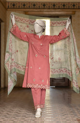 EMBROIDERED CAMBRIC STITCHED 3 PIECE