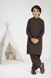CHOCOLATE-BROWN EMBROIDERED BLENDED KAMEEZ SHALWAR