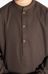 CHOCOLATE-BROWN EMBROIDERED BLENDED KAMEEZ SHALWAR