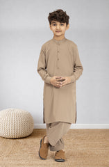 KHAKI EMBROIDERED BLENDED KAMEEZ SHALWAR