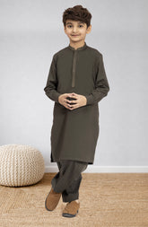 OLIVE-GREEN EMBROIDERED BLENDED KAMEEZ SHALWAR