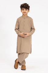 KHAKI EMBROIDERED BLENDED KAMEEZ SHALWAR