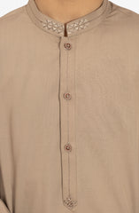 KHAKI EMBROIDERED BLENDED KAMEEZ SHALWAR