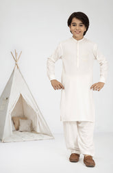 OFF WHITE EMBROIDERED BLENDED KAMEEZ SHALWAR