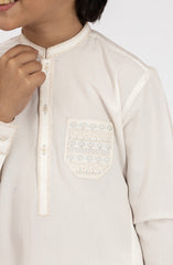 OFF WHITE EMBROIDERED BLENDED KAMEEZ SHALWAR