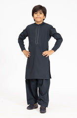 BOTTLE-GREEN EMBROIDERED BLENDED KAMEEZ SHALWAR