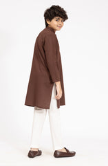 BRICK-BROWN BLENDED EMBROIDERED KURTA