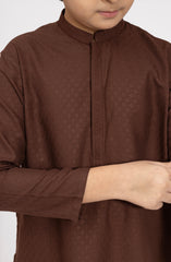 BRICK-BROWN BLENDED EMBROIDERED KURTA