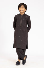 DARK GREY EMBROIDERED BLENDED KAMEEZ SHALWAR
