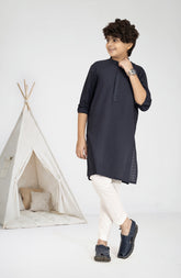 NAVY BLENDED EMBROIDERED KURTA