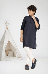 NAVY BLENDED EMBROIDERED KURTA