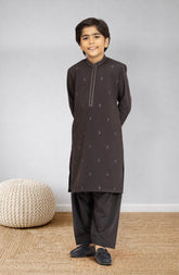 DARK GREY EMBROIDERED BLENDED KAMEEZ SHALWAR