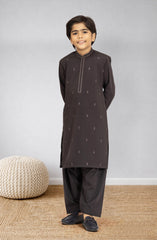 DARK GREY EMBROIDERED BLENDED KAMEEZ SHALWAR