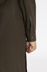 OLIVE-GREEN BLENDED KURTA PYJAMA