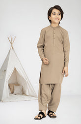 KHAKI BLENDED EMBROIDERED KAMEEZ SHALWAR