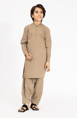KHAKI BLENDED EMBROIDERED KAMEEZ SHALWAR