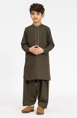 OLIVE EMBROIDERED BLENDED KAMEEZ SHALWAR