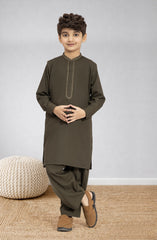 OLIVE EMBROIDERED BLENDED KAMEEZ SHALWAR