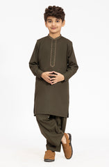 OLIVE EMBROIDERED BLENDED KAMEEZ SHALWAR