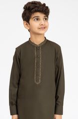 OLIVE EMBROIDERED BLENDED KAMEEZ SHALWAR