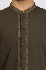 OLIVE EMBROIDERED BLENDED KAMEEZ SHALWAR