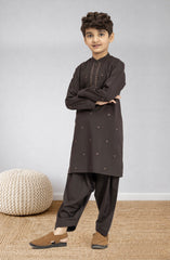 CHOCOLATE-BROWN EMBROIDERED BLENDED KAMEEZ SHALWAR