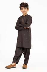 CHOCOLATE-BROWN EMBROIDERED BLENDED KAMEEZ SHALWAR