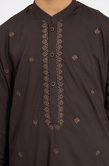 CHOCOLATE-BROWN EMBROIDERED BLENDED KAMEEZ SHALWAR