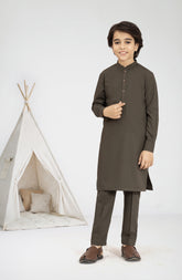 OLIVE-GREEN BLENDED KURTA PYJAMA