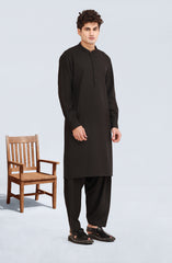BLACK BLENDED KAMEEZ SHALWAR WITH EMBROIDERED WAISTCOAT