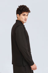 BLACK BLENDED KAMEEZ SHALWAR WITH EMBROIDERED WAISTCOAT