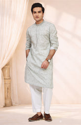 PASTEL-GREY 100% COTTON PRINTED KURTA