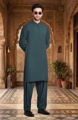 TEAL-GREEN BLENDED EMBROIDERED KAMEEZ SHALWAR