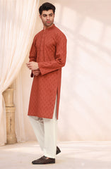 RUST 100% COTTON EMBROIDERED KURTA