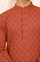 RUST 100% COTTON EMBROIDERED KURTA