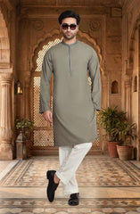 STONE GREY BLENDED EMBROIDERED KURTA