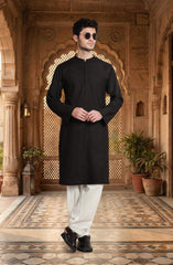 BLACK BLENDED EMBROIDERED KURTA