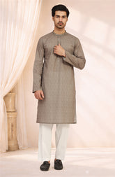 SAND-BROWN 100% COTTON PRINTED KURTA