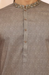 SAND-BROWN 100% COTTON PRINTED KURTA