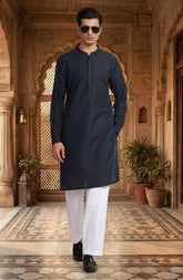 NAVY BLENDED EMBROIDERED KURTA